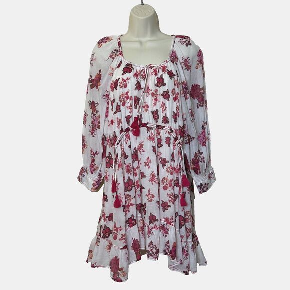 Free People Dresses & Skirts - Free People Camella Pink Floral Blouson Sleeve Ruffled Mini Dress Women's S New
